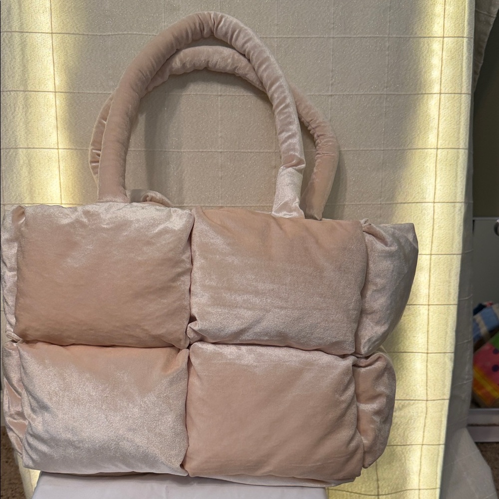 Anthropologie Cream Velvet Zippered Tote